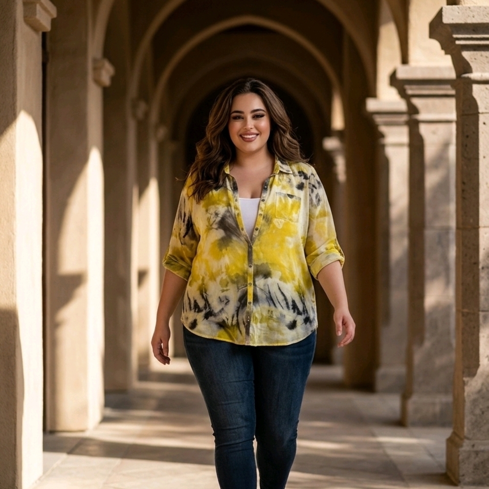 Torrid Yellow and Black Tie-Dye Blouse